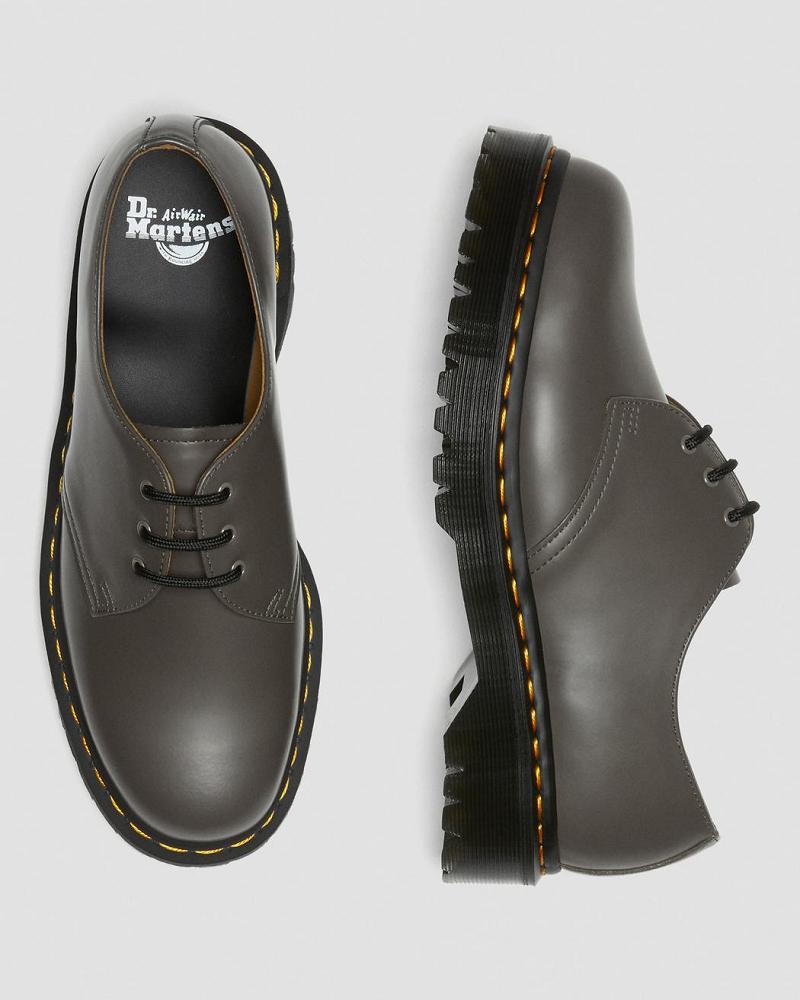 Khaki / Grey Men's Dr Martens 1461 Bex Smooth Leather Oxfords Shoes | CA 585MQZ